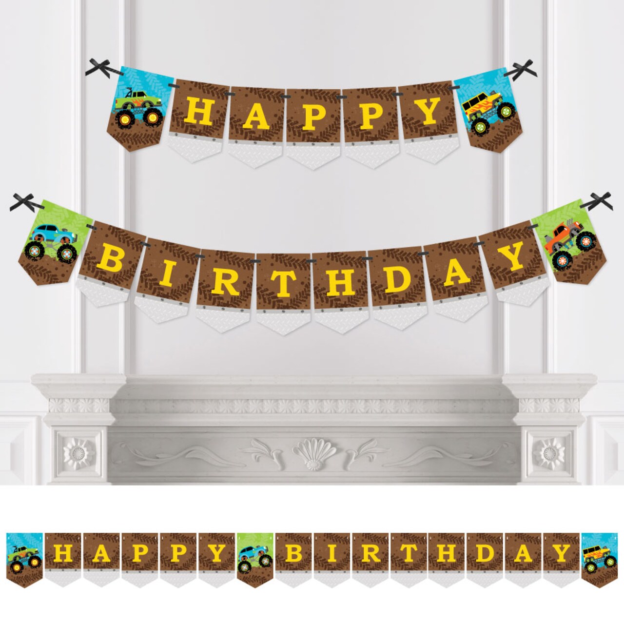 Big Dot of Happiness Smash and Crash - Monster Truck - Boy Birthday Party Bunting Banner - Birthday Party Decorations - Happy Birthday